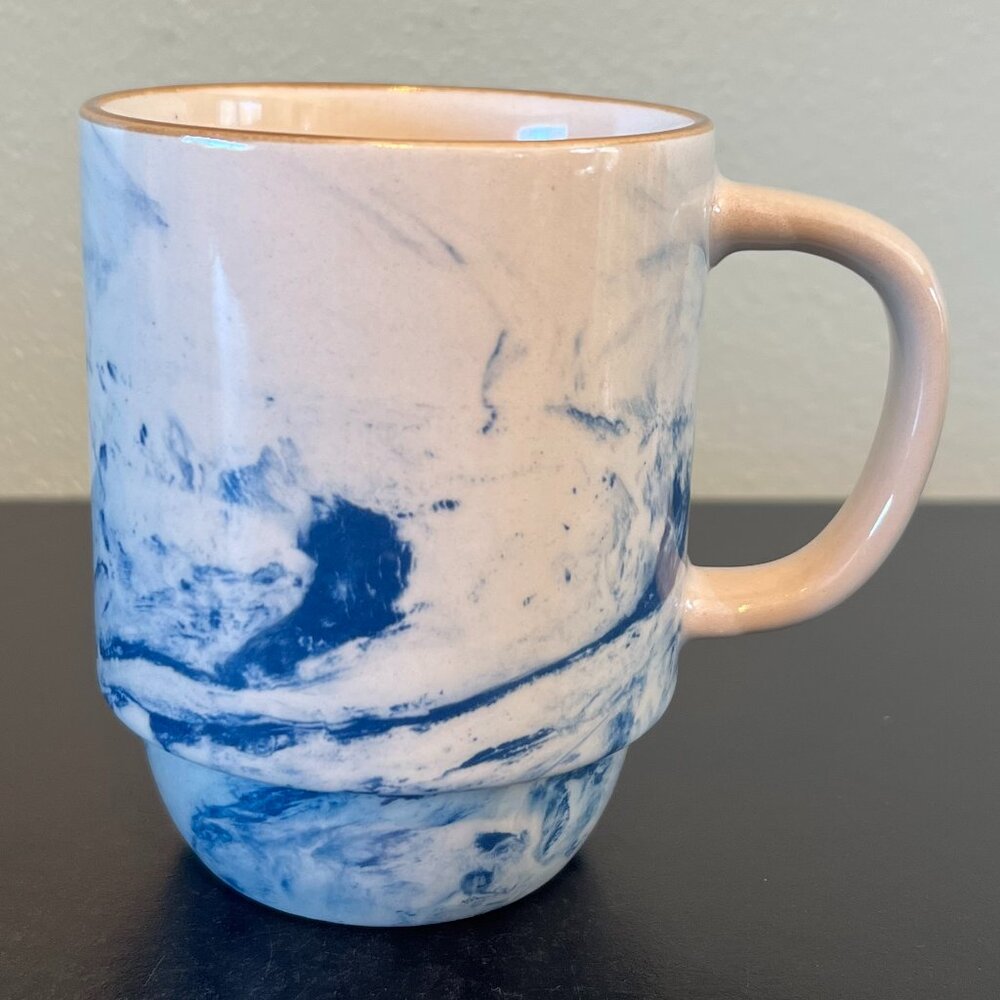 Boston Warehouse SEA WAVE Blue White Marbleized Swirl Ceramic Coffee Cup Mug